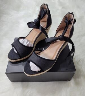 Soho Girls Womens Wedge, Lace Up Heels, Black-Size 10